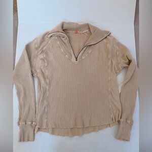 Free People Ashton Half Zip Thermal Beige Sweater